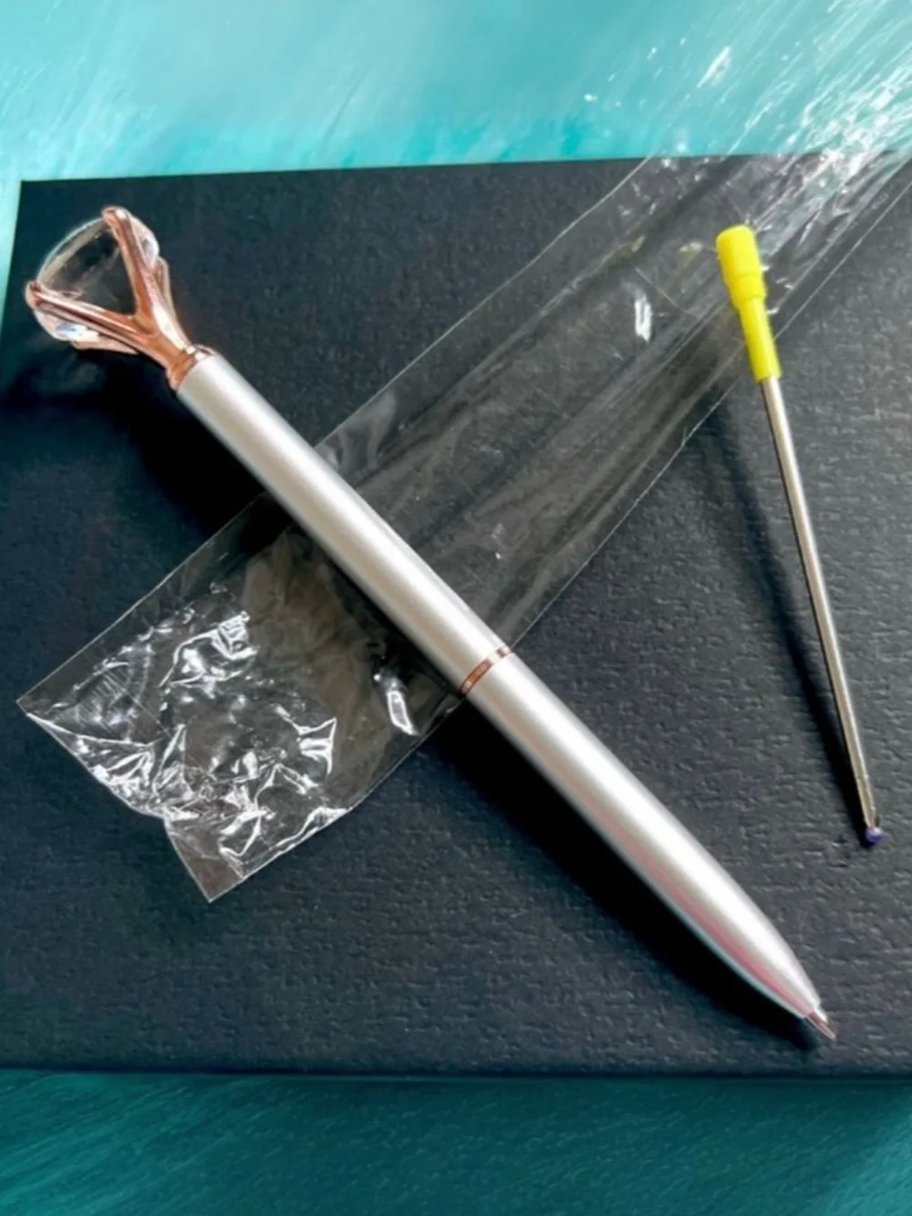 Diamond Top Metal Ballpoint Pen Silver Rose Gold Refillable Black Ink